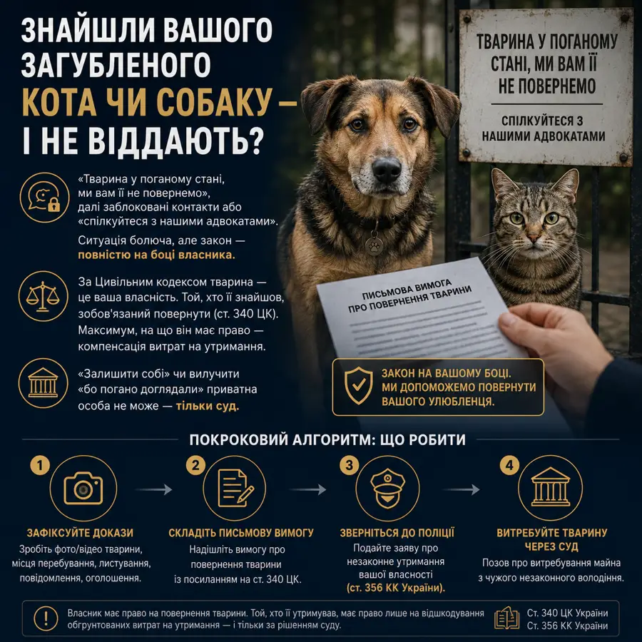 Знайшли вашу загублену тварину, але не віддають: що робити за законом